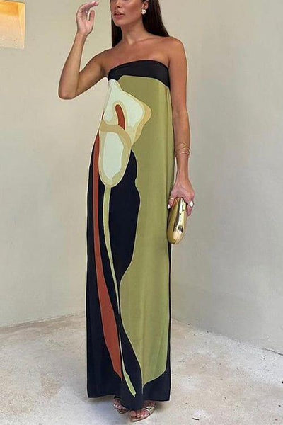 Elegant Strapless Print Dress