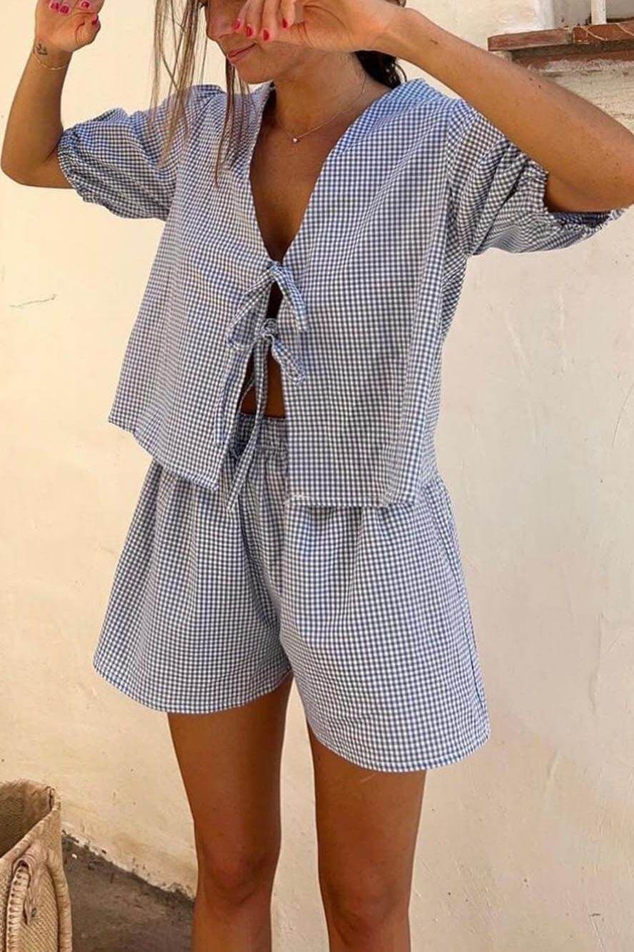Plaid Lace-Up Set