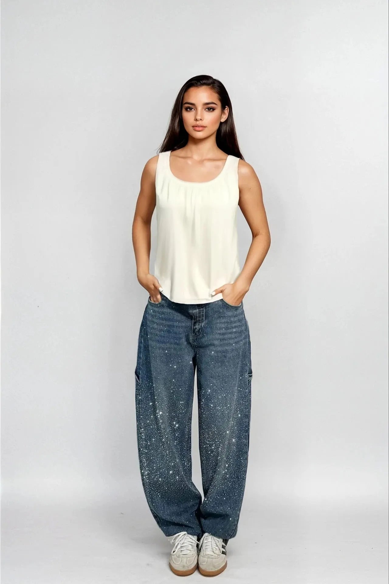 Rhinestone Wide-Leg Jeans