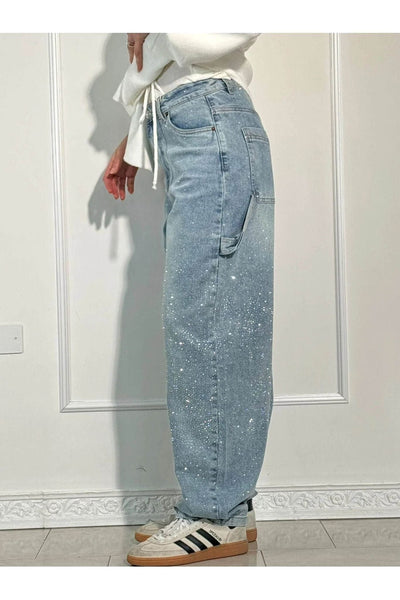 Rhinestone Wide-Leg Jeans