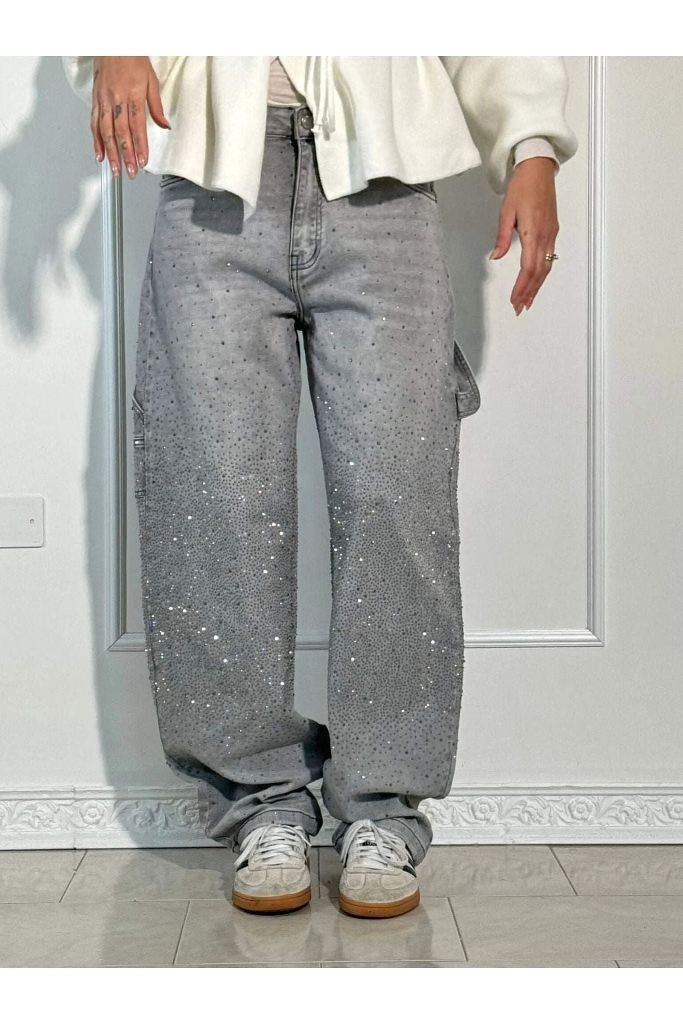 Rhinestone Wide-Leg Jeans