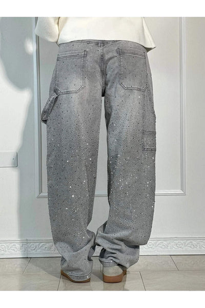 Rhinestone Wide-Leg Jeans