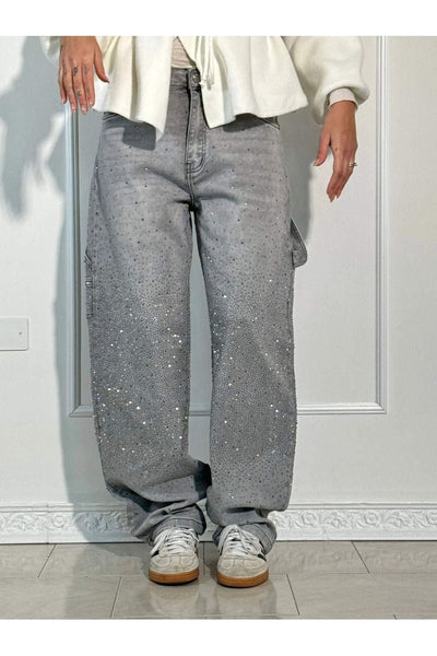 Rhinestone Wide-Leg Jeans