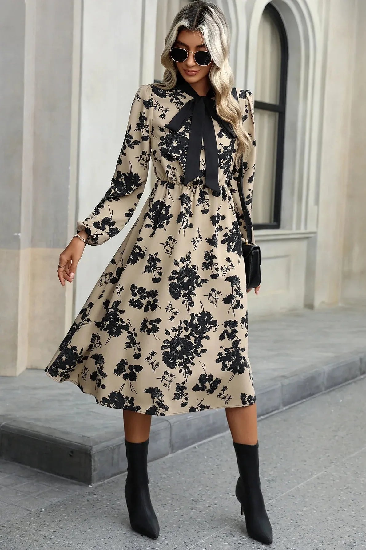 A-Line Bow-Detail Midi Dress
