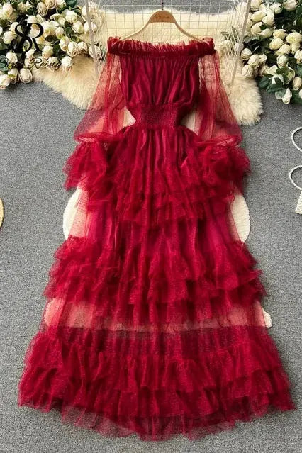 Off-Shoulder Ruffle Maxi Dress