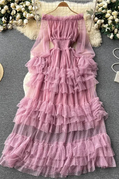 Off-Shoulder Ruffle Maxi Dress