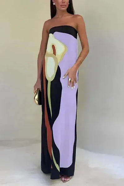 Elegant Strapless Print Dress