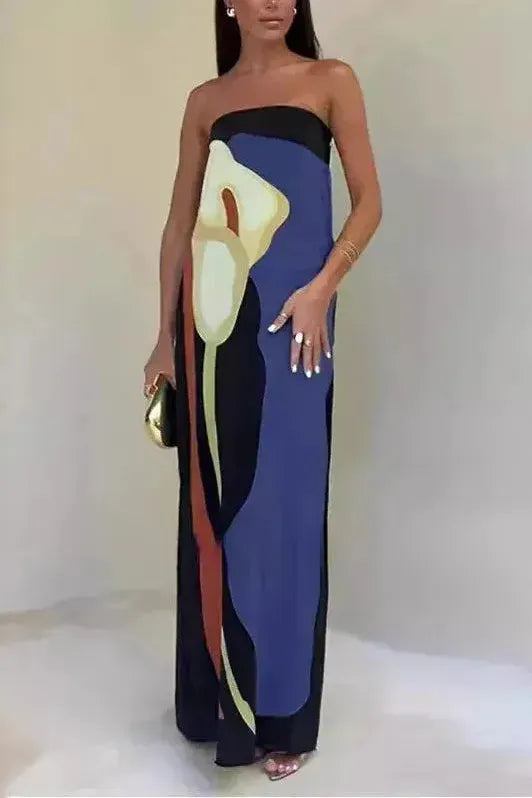 Elegant Strapless Print Dress