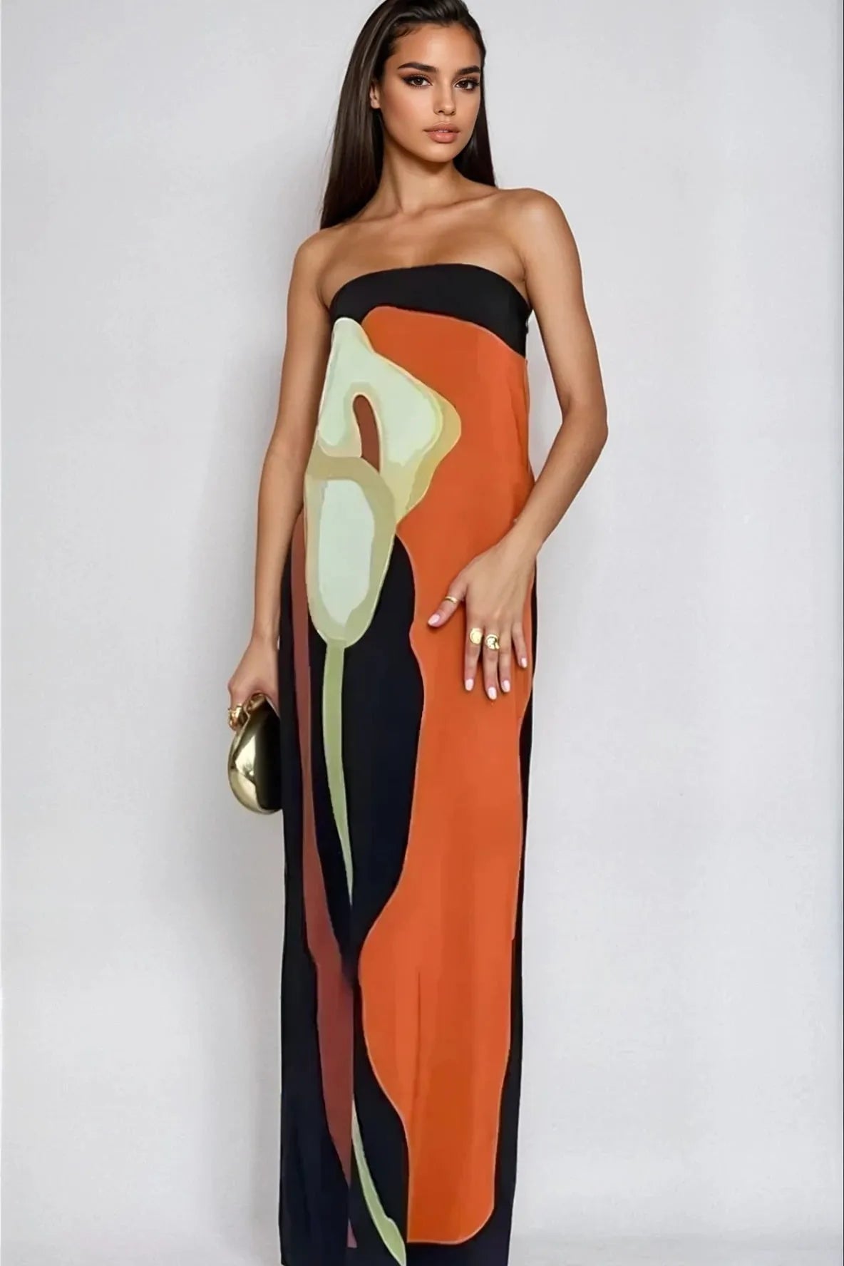 Elegant Strapless Print Dress